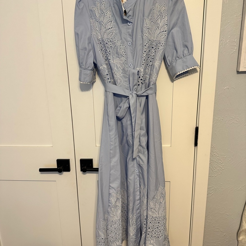 Elegant Blue Embroidered Dress